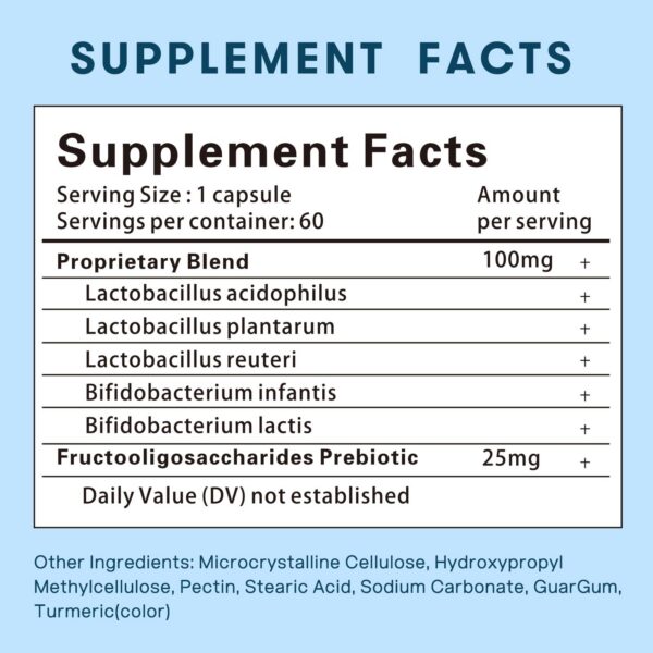 Cápsulas dentro de botella de probiótico mujer HUNCIALLY