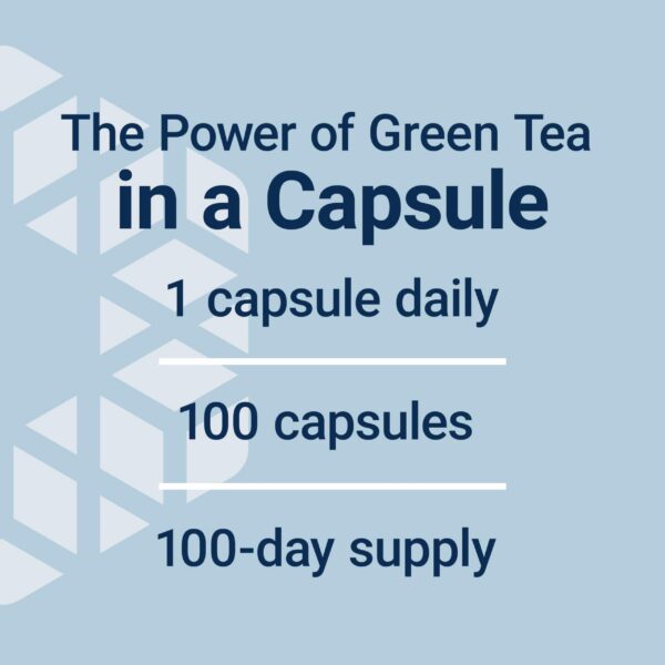 Cápsulas de extracto de té verde y caja bajo iluminación