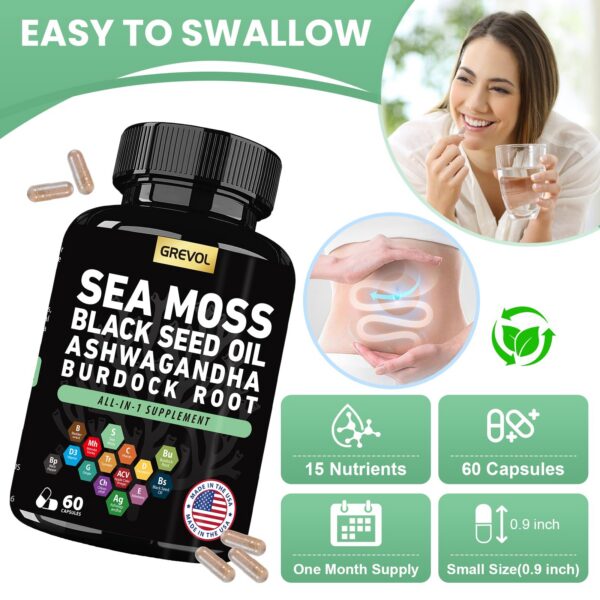 Cápsulas Grevol Sea Moss sobre superficie