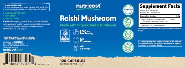 Cápsulas Nutricost hongo reishi orgánico para salud