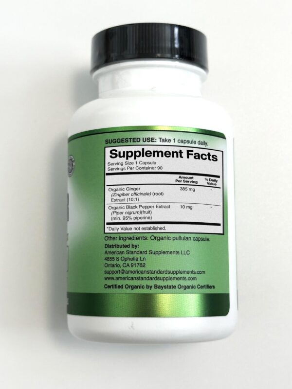 Cápsulas jengibre orgánico sin gluten y sin OGM American Standard
