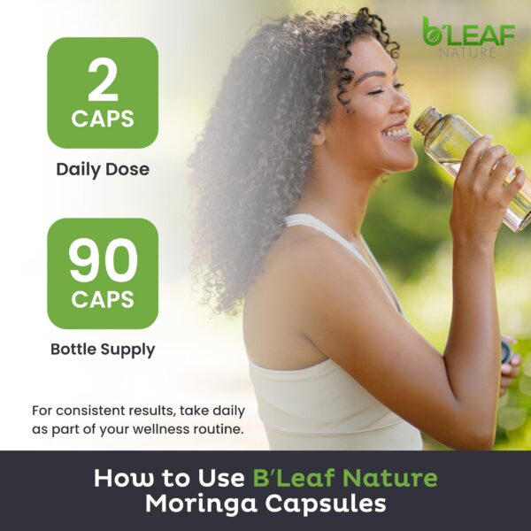 Cápsulas moringa orgánica B'LEAF NATURE vista detalle
