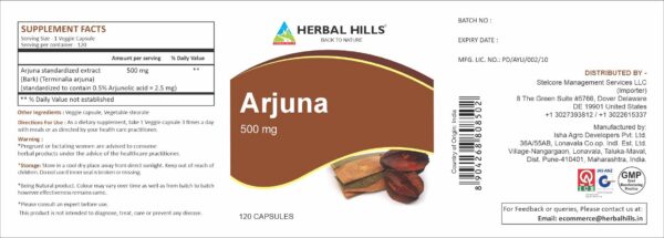 Cápsulas natural HERBAL HILLS Arjuna apoyo salud