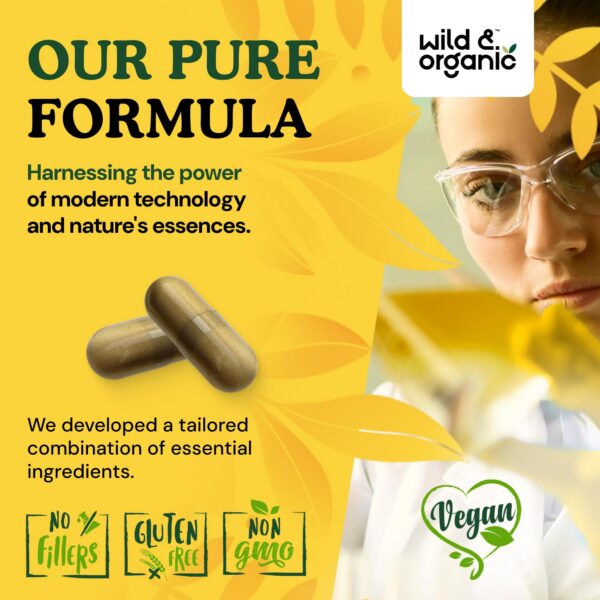 Visión lateral frasco cápsulas ácido úrico Wild & Organic