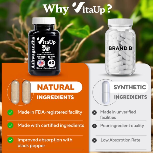 Cápsulas naturales de Ashwagandha Vitaup para relajación y enfoque