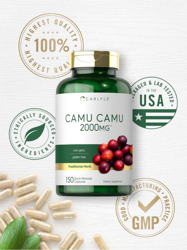 Cápsulas naturales camu camu con vitaminas para el bienestar