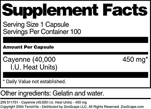 Cápsulas naturales de cayena TerraVita 450 mg 100 unidades