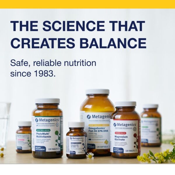 Cápsulas Omega-3 Metagenics dentro del frasco