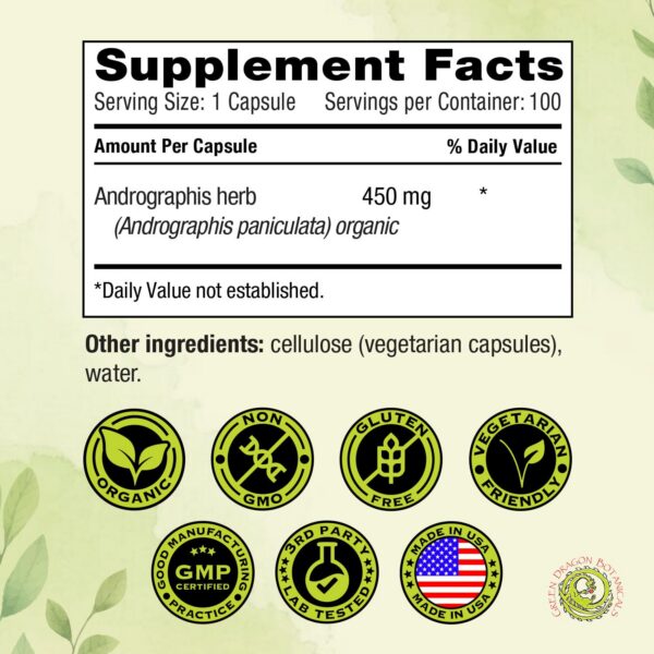 Version 1.0.0 Cápsulas orgánicas Andrographis Green Dragon vista lateral