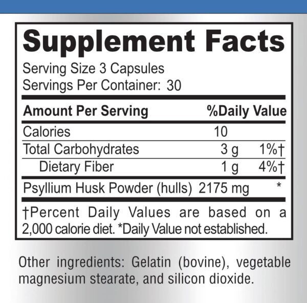 Cápsulas Psyllium Husk YUMMYVITE sobre fondo blanco