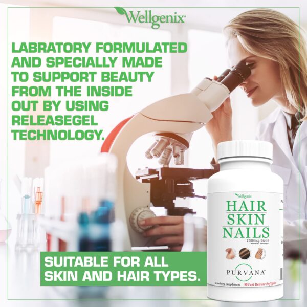 Suplemento Purvana Wellgenix para cabello piel y uñas 90 unidades