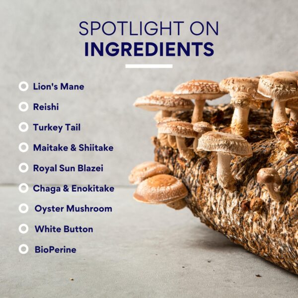 Etiqueta con beneficios del complejo de hongos Research Verified