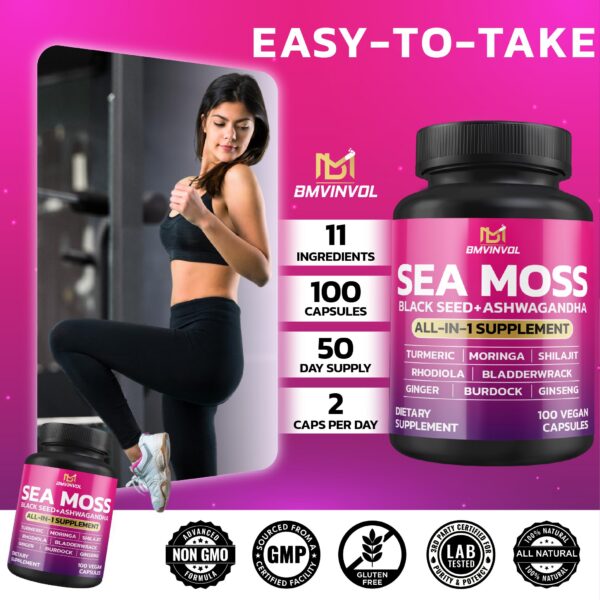 Cápsulas Sea Moss BMVINVOL detalle del envase