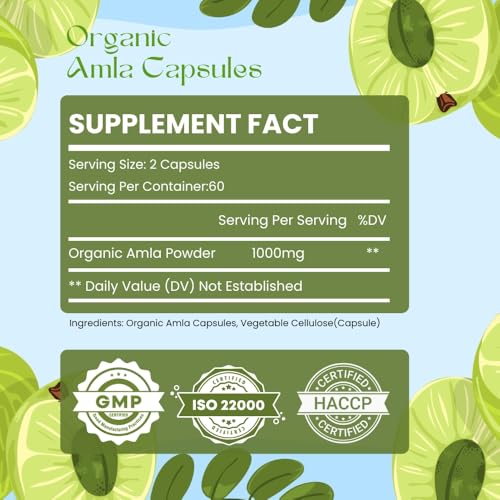 Cápsulas superalimento Amla bajo en azúcar y 100% vegetarianas