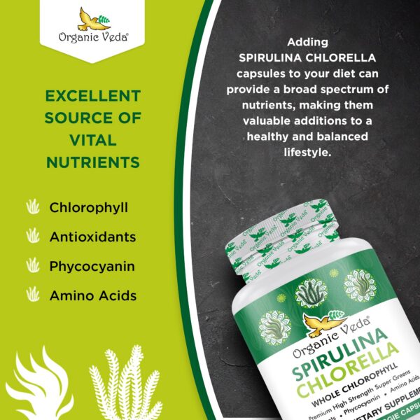 Cápsulas superfood de espirulina y chlorella con antioxidantes