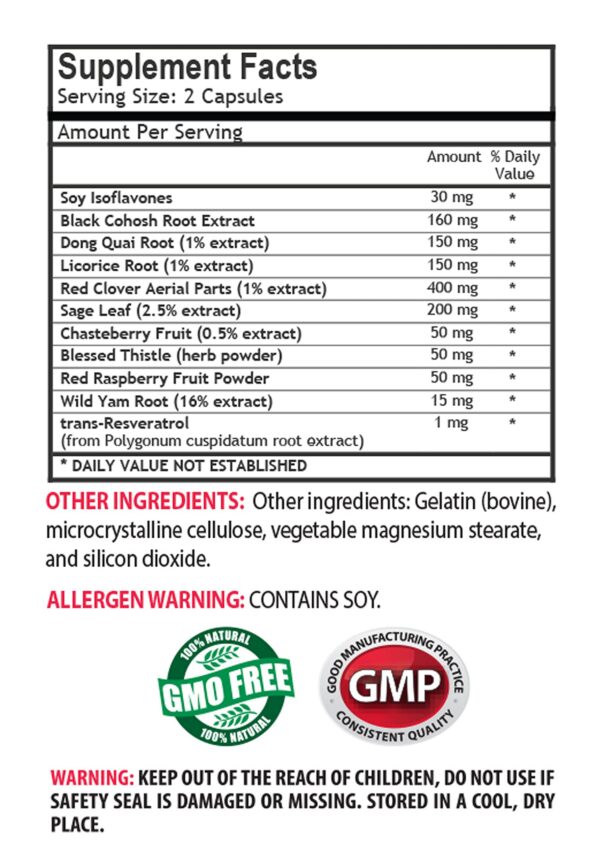 Vista lateral suplemento mujeres con extracto raíz cohosh negro