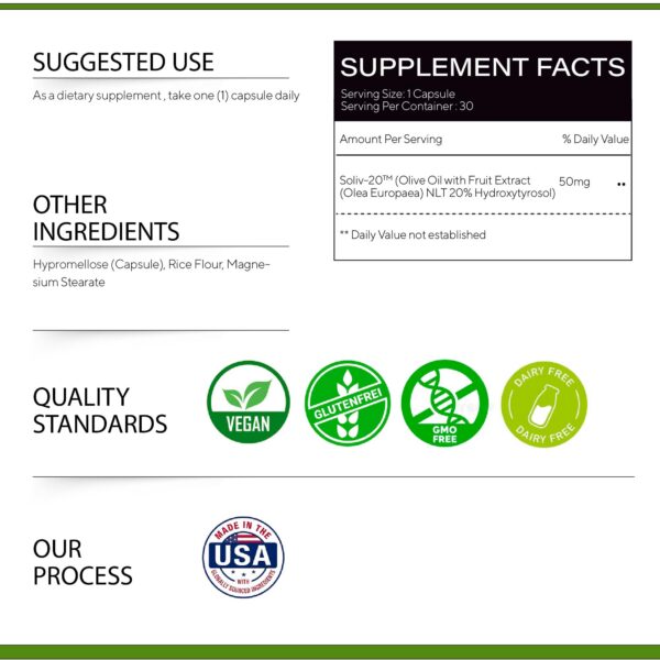 Capsulas suplemento Olive Seed extracto fruta de olivo 50 mg estándar