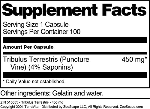 Version 1.0.0 Cápsulas fáciles de tragar de Tribulus Terrestris 450 mg TerraVita