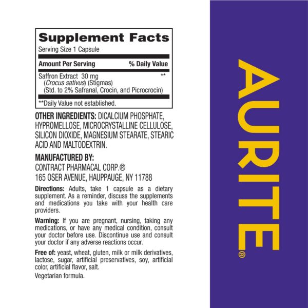 Cápsulas veganas de azafrán Aurite para estrés y memoria