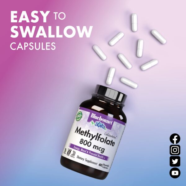 Capsulas veganas BlueBonnet Metilfolato para energía