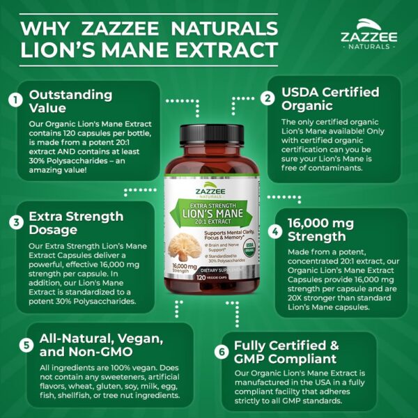 Capsulas veganas Lion's Mane extracto 20:1, salud cerebral