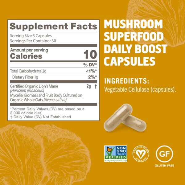 Cápsulas veganas OM Mushroom melena de león para energía diaria