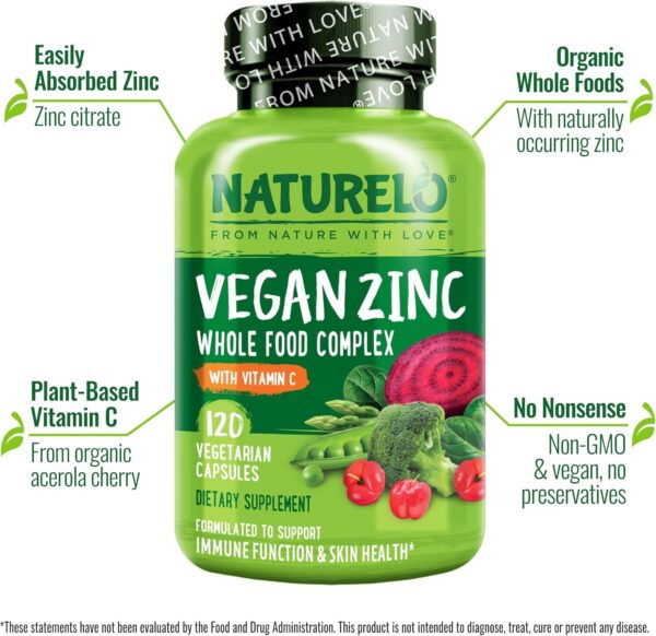 Cápsulas veganas de zinc para belleza y salud integral
