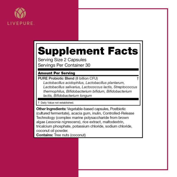 Version 1.0.0 Cápsulas veganas PURE probiótico para apoyo digestivo e inmunológico