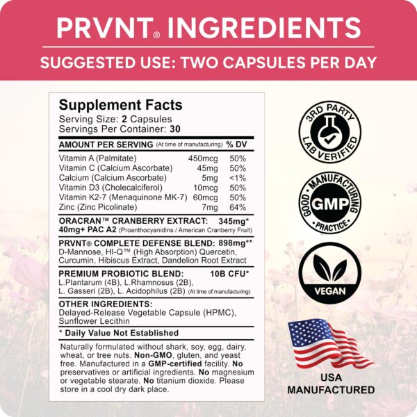 Cápsulas vegetales PRVNT para hombres y mujeres salud urinaria