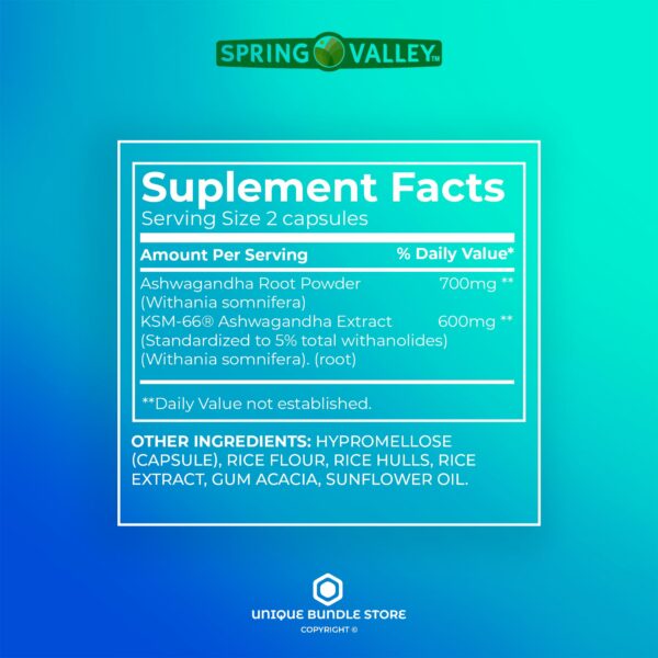 Cápsulas vegetarianas Ashwagandha 1300mg Spring Valley triple paquete