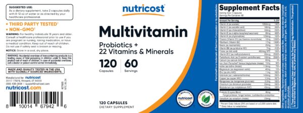 Version 1.0.0 Cápsulas vegetarianas Nutricost multivitaminas sobre fondo blanco