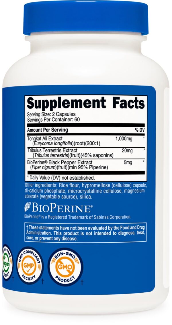 Cápsulas vegetarianas Nutricost Tongkat Ali 1000mg energía vitalidad