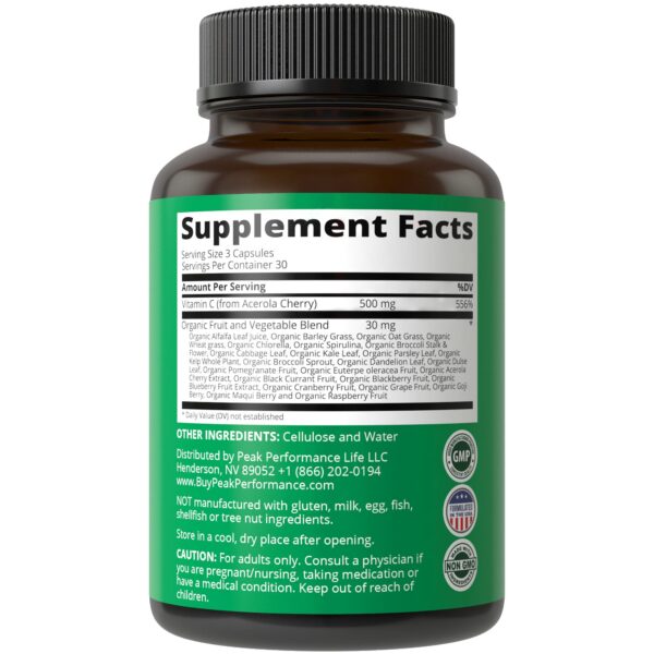 Cápsulas vitamina c natural Peak Performance donación niños