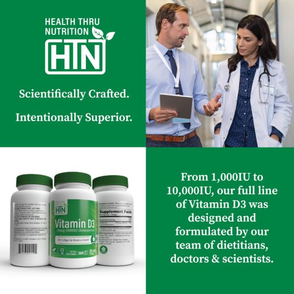 Cápsulas vitamina d3 Health Thru Nutrition sin GMO y calidad USP