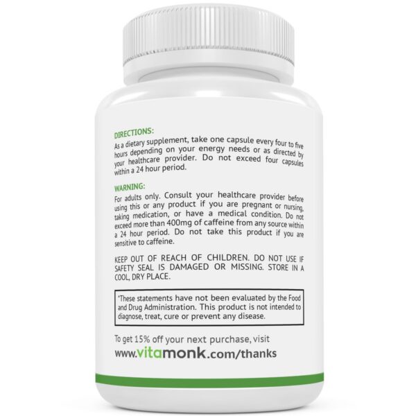 Cápsulas VitaMonk cafeína 25 mg con teanina para enfoque mental