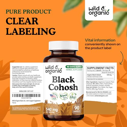 Cápsulas Wild & Organic cohosh negro para salud de la mujer