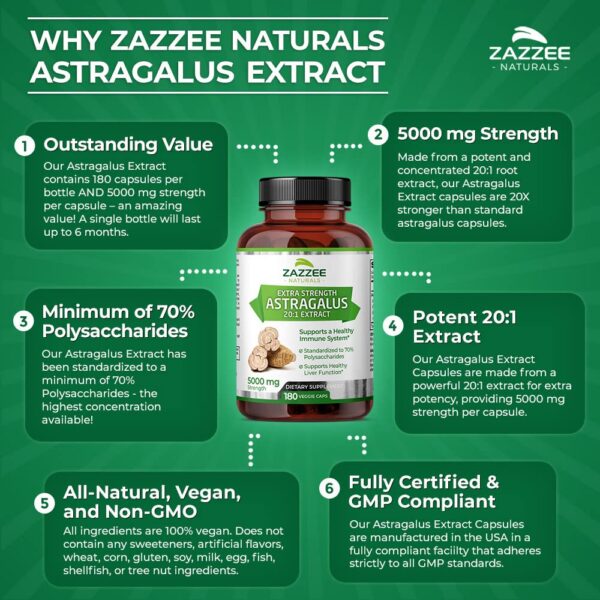 Cápsulas Zazzee astrágalo extracto concentrado natural vegano