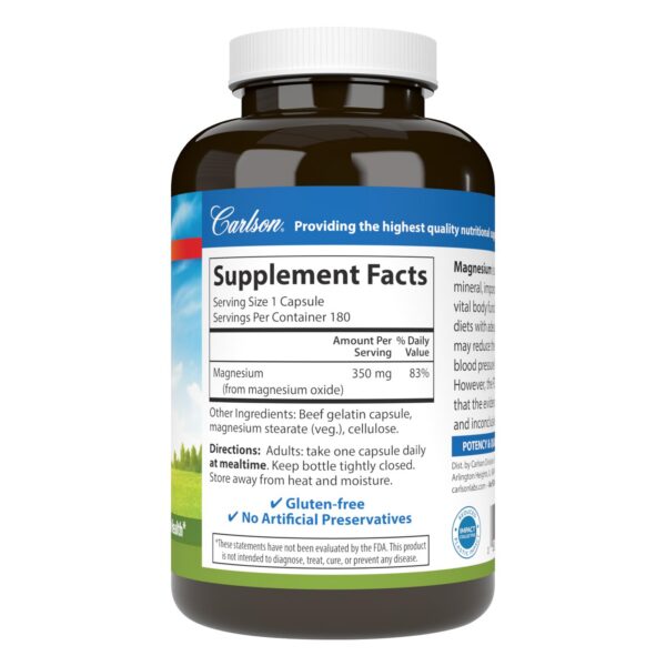 Detalles de la etiqueta Carlson Magnesio