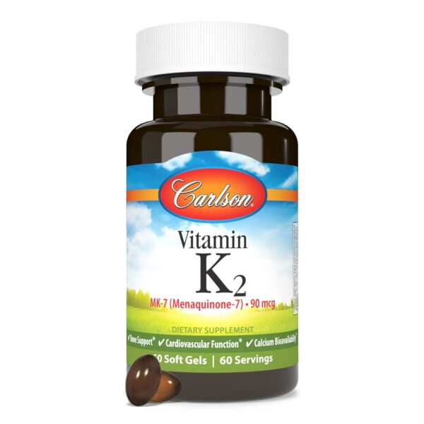 Frasco vitamina K2 MK-7 para fortalecer huesos Carlson
