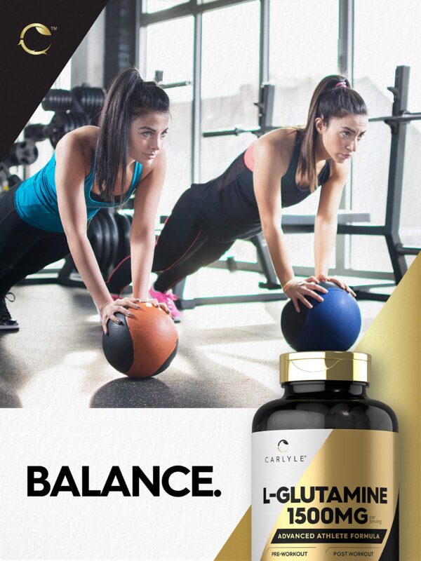 Frasco de Carlyle L-Glutamine frente
