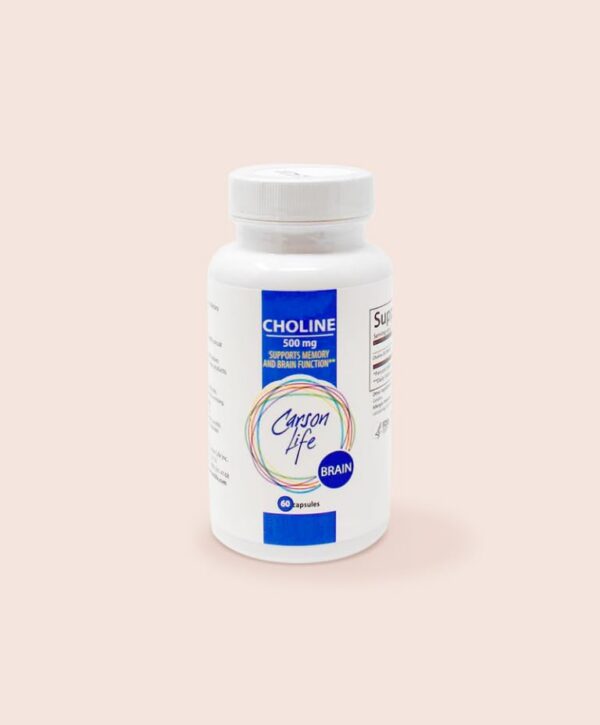 Envase de Carson Life Colina 500 mg en fondo claro
