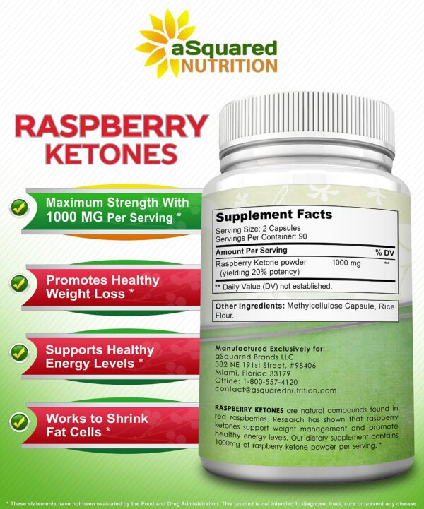 Cetonas de frambuesa naturales cápsulas aSquared Nutrition