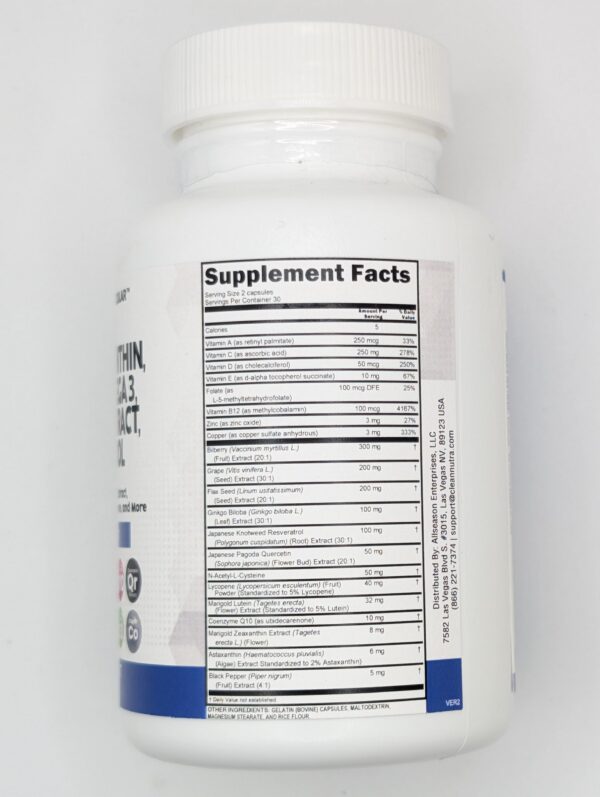 Vista lateral caja vitaminas ojos Clean Nutra