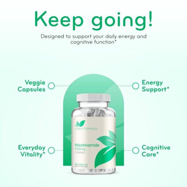 Frasco de 180 cápsulas de vitamina B3