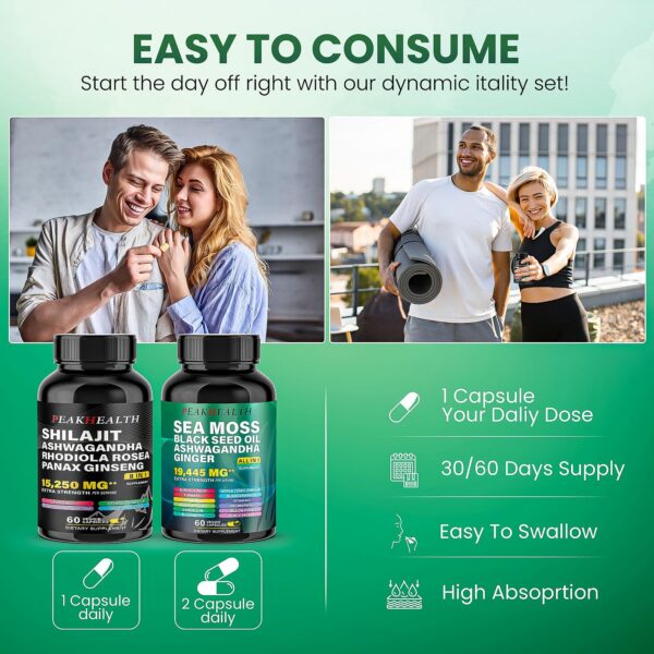 Combo cápsulas shilajit musgo marino con aceite de semilla negra