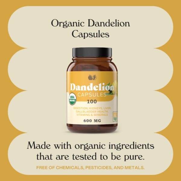 Parte trasera envase cápsulas diente de león orgánico