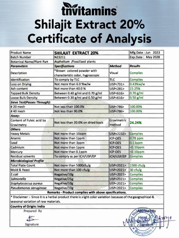 Version 1.0.0 Contenido caja cápsulas Shilajit tnvitamins
