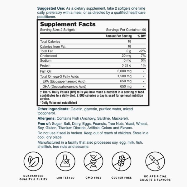Contenido de cápsulas blandas Omega-3 Nature's Lab