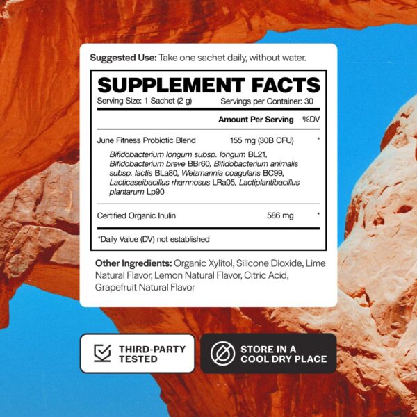 Contenido y detalles del suplemento probiótico June Science Fitness