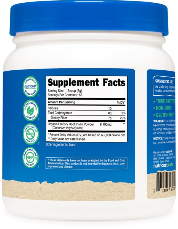 Contenido frasco Nutricost polvo inulina orgánica 1 libra